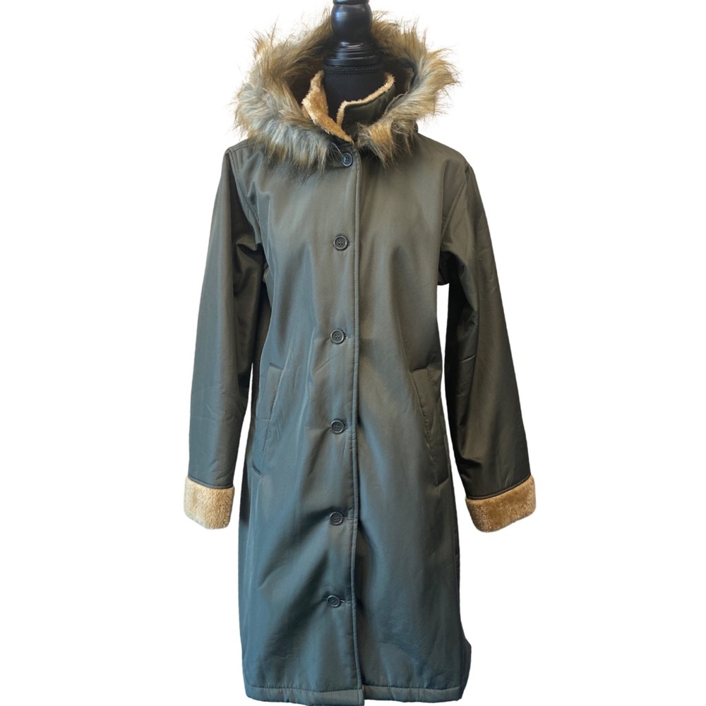 VTG Army Green Fur Trench Coat